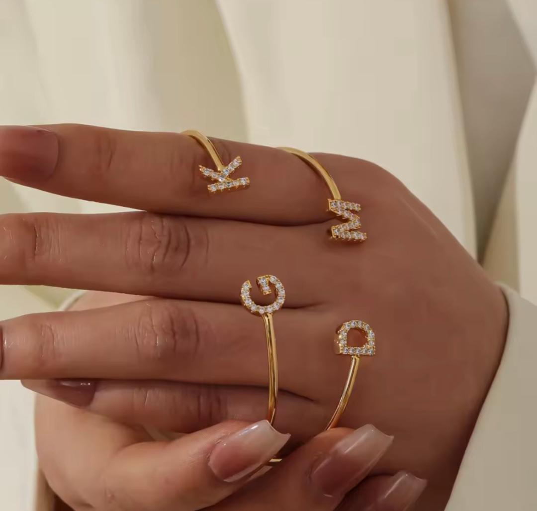 Aurelia Initial Bangle – Dainty Crystal Letter Bracelet