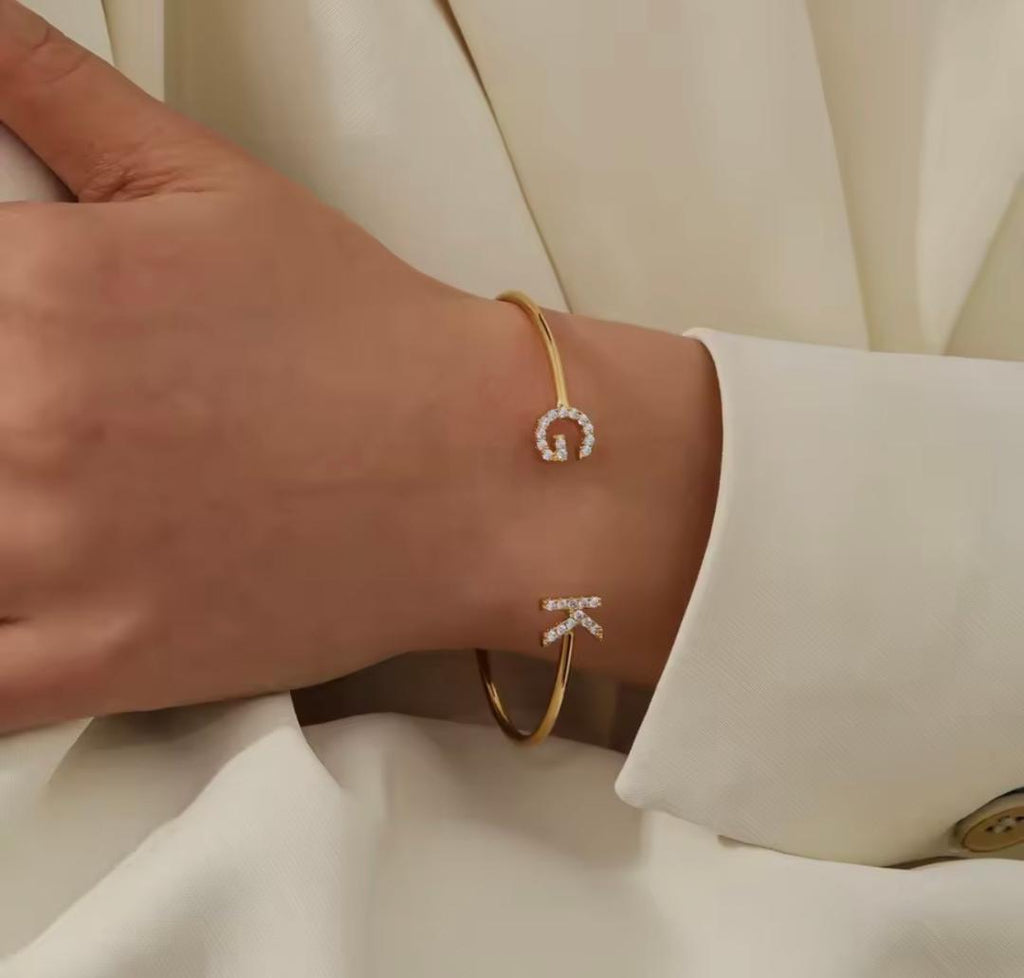 Aurelia Initial Bangle – Dainty Crystal Letter Bracelet