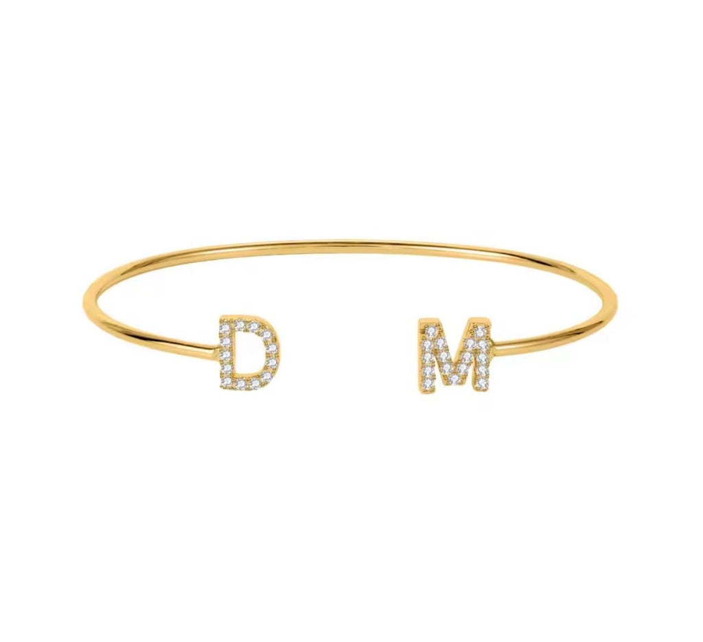 Aurelia Initial Bangle – Dainty Crystal Letter Bracelet